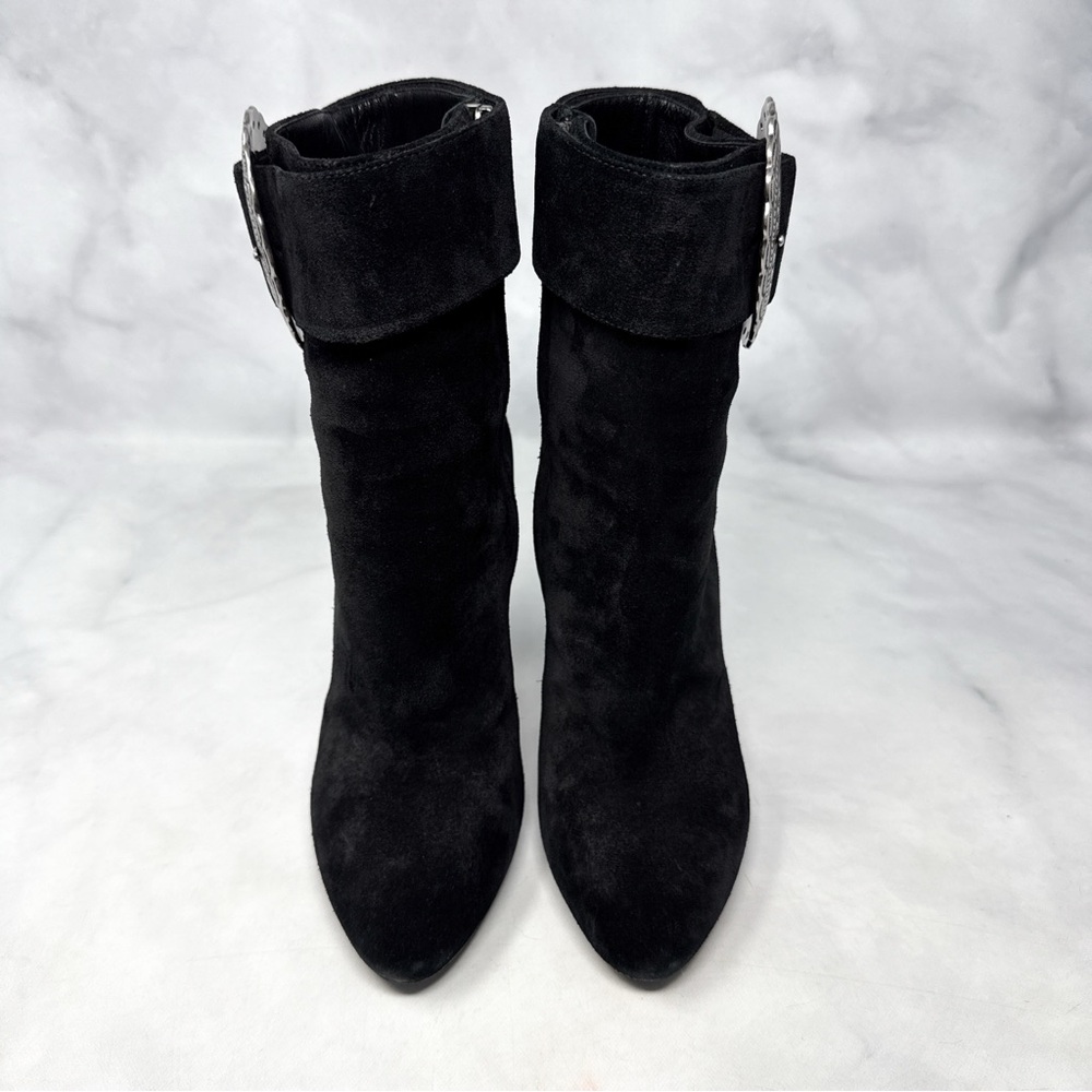 Saint Laurent Joplin Western Embellished Suede Block Heel Ankle Boots Black 35.5 - Picture 5 of 15